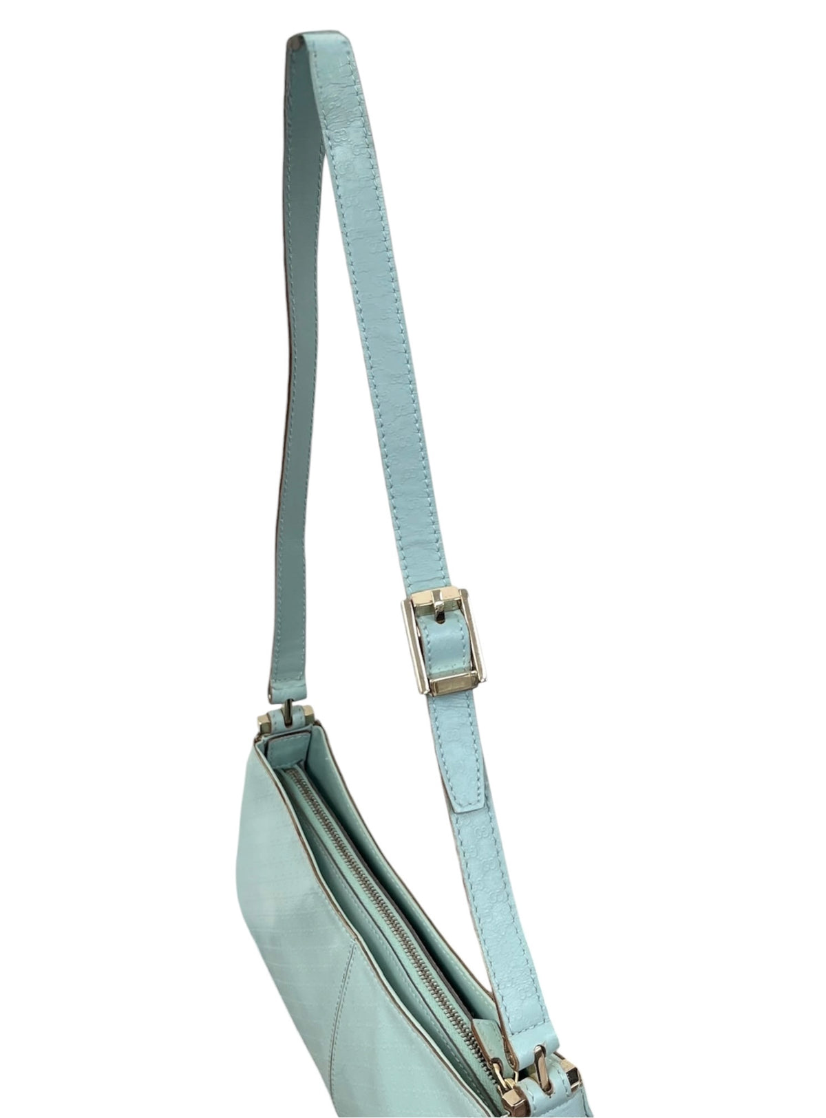 Gucci Vintage Light Blue Microguccissima GG Monogram Small Shoulder Pochette Bag