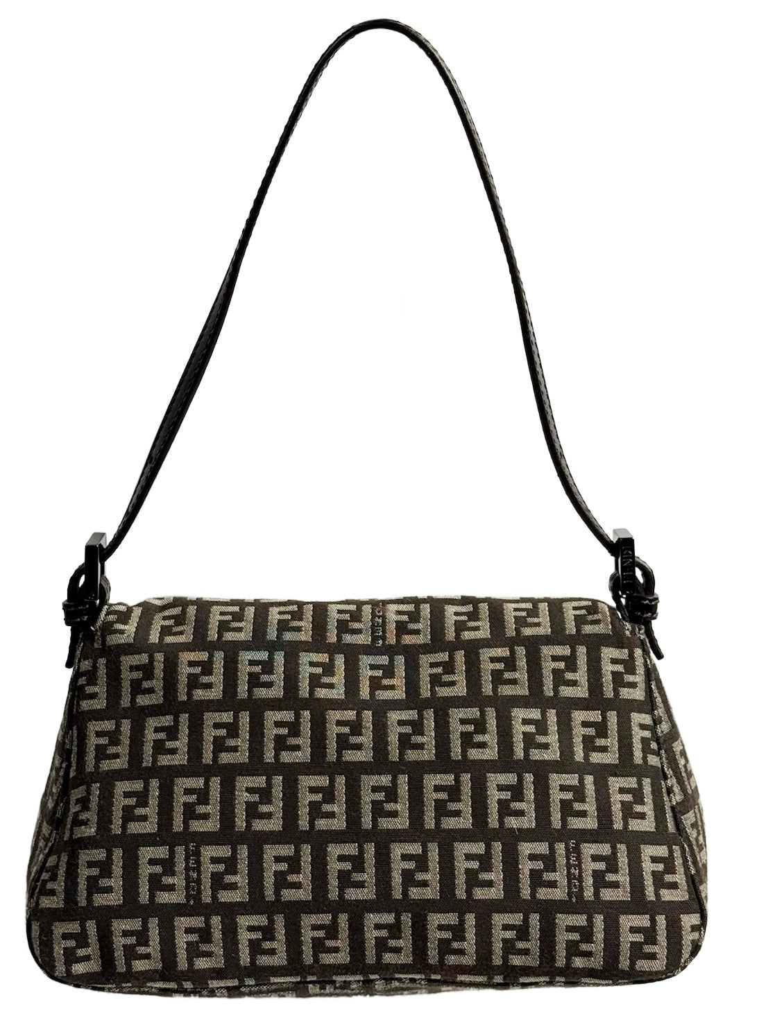 Fendi Vintage Dark Brown Mini Zucchino Zucca Monogram Mini Mamma Baguette Shoulder Bag