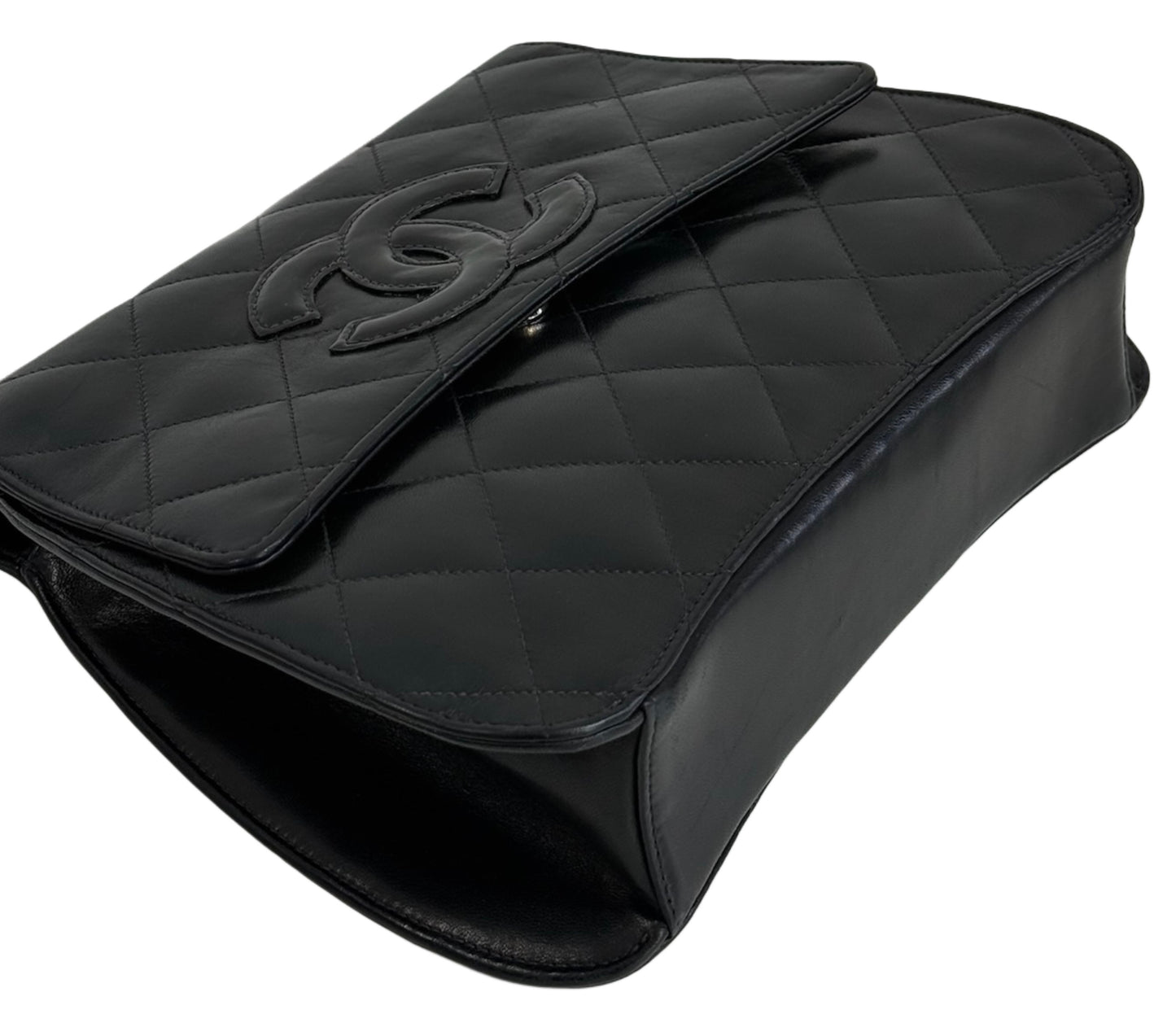 Chanel Vintage 90s Black Quilted Lambskin Patent CC Logo Bracelet Bag