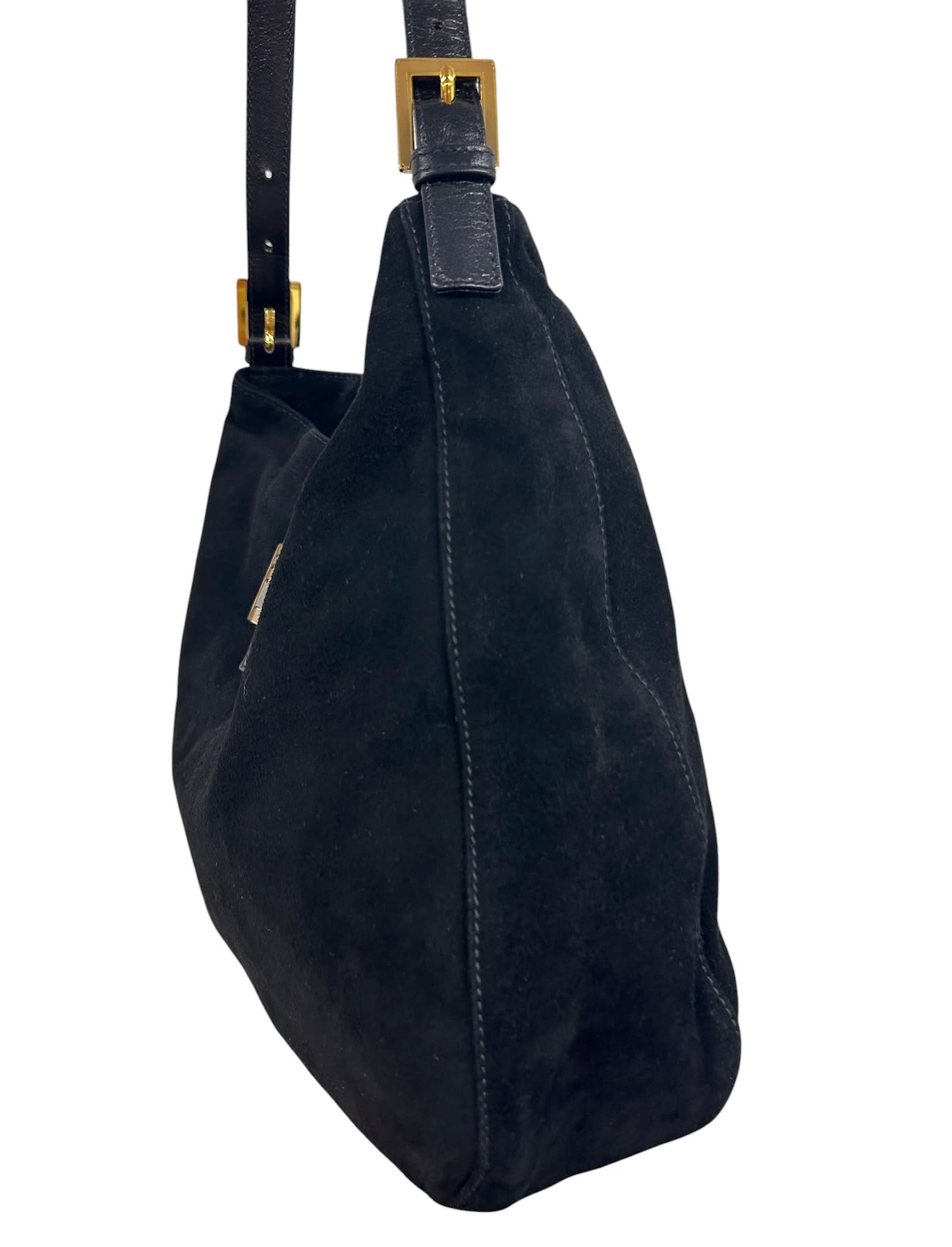 Fendi Vintage Black Suede Large Hobo Crossbody Messenger Baguette Bag 