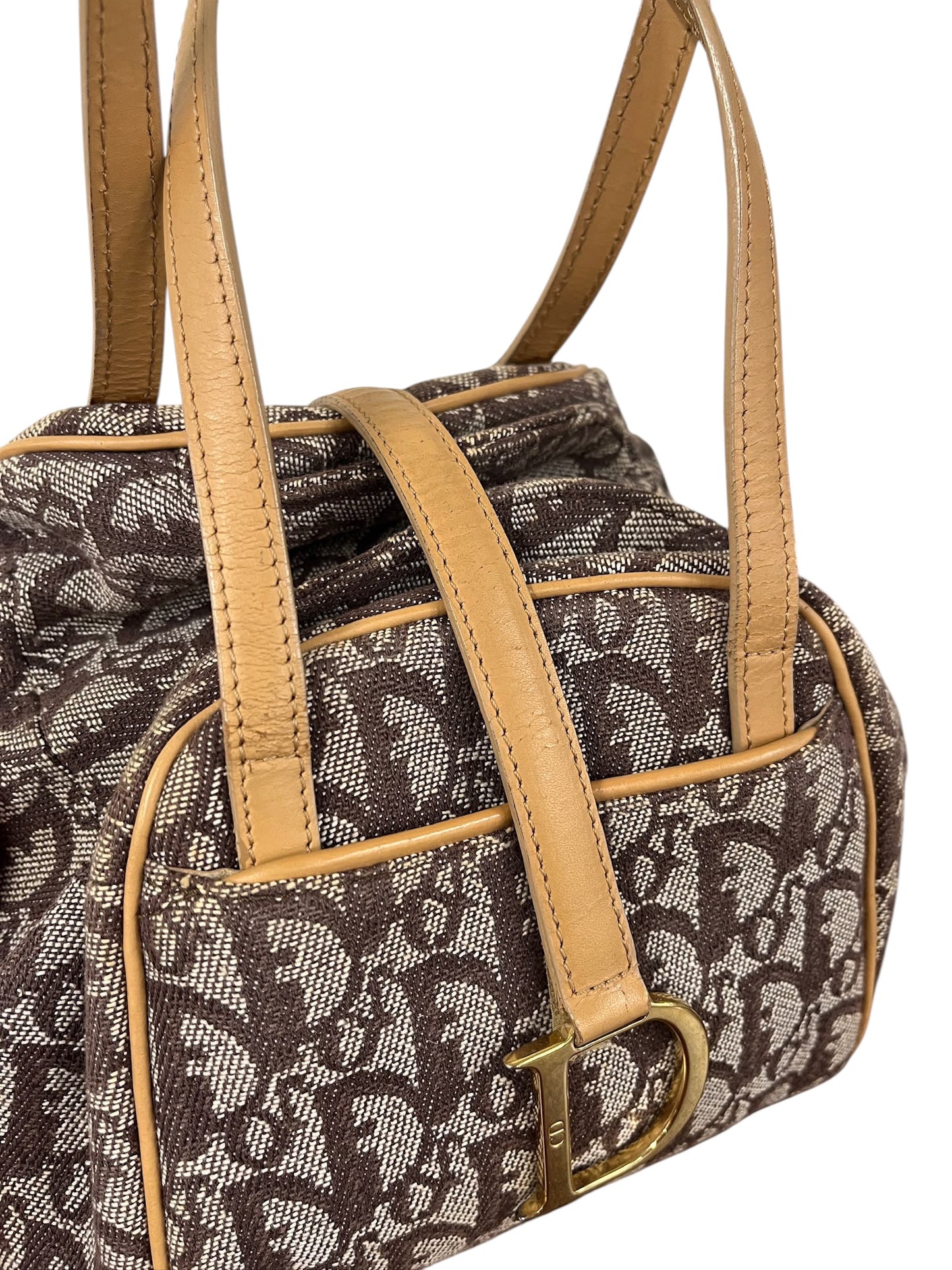 Dior Vintage Brown Trotter Monogram Mini Origami Top Handle Bag