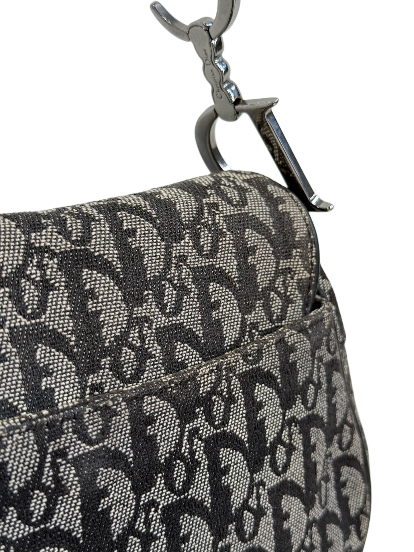 Dior Vintage 2005 Black Trotter Monogram Medium Saddle Bag