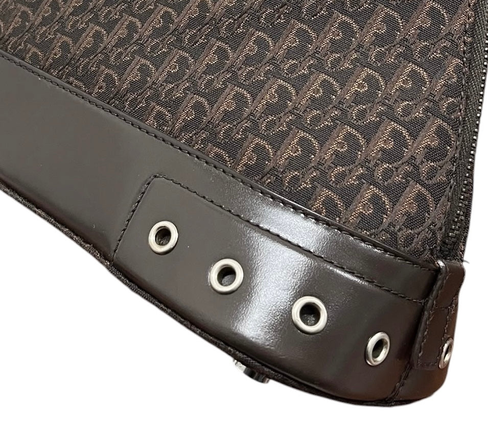 Dior Vintage 2002 Dark Brown Trotter Monogram Street Chic Top Handle Bag