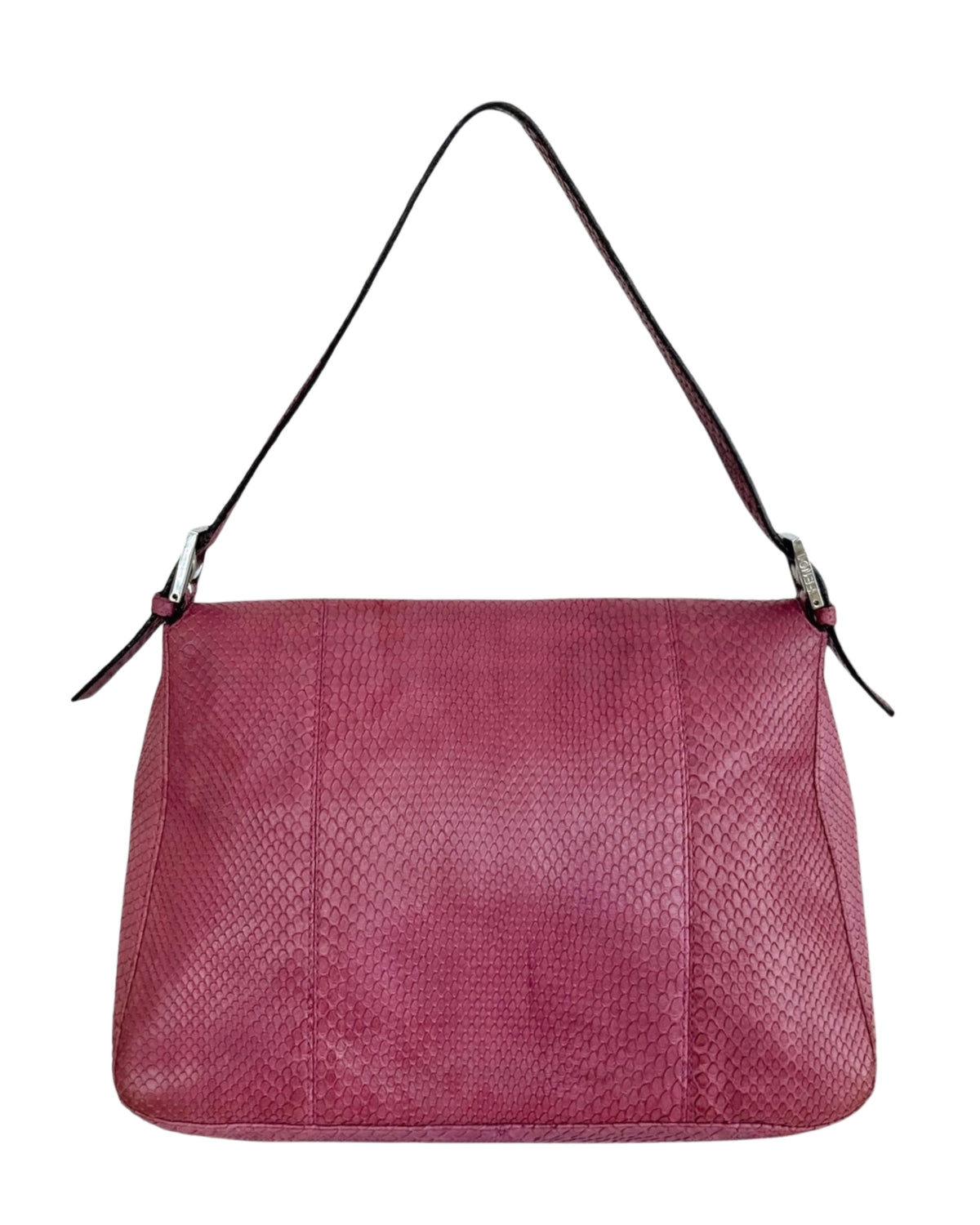 Fendi Vintage Fuchsia Pink Python Blue Marble Logo XL Mamma Shoulder Baguette Bag