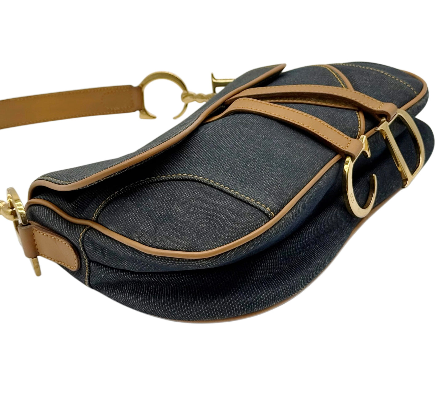 Dior Vintage 2001 Blue Denim Double Saddle Bag