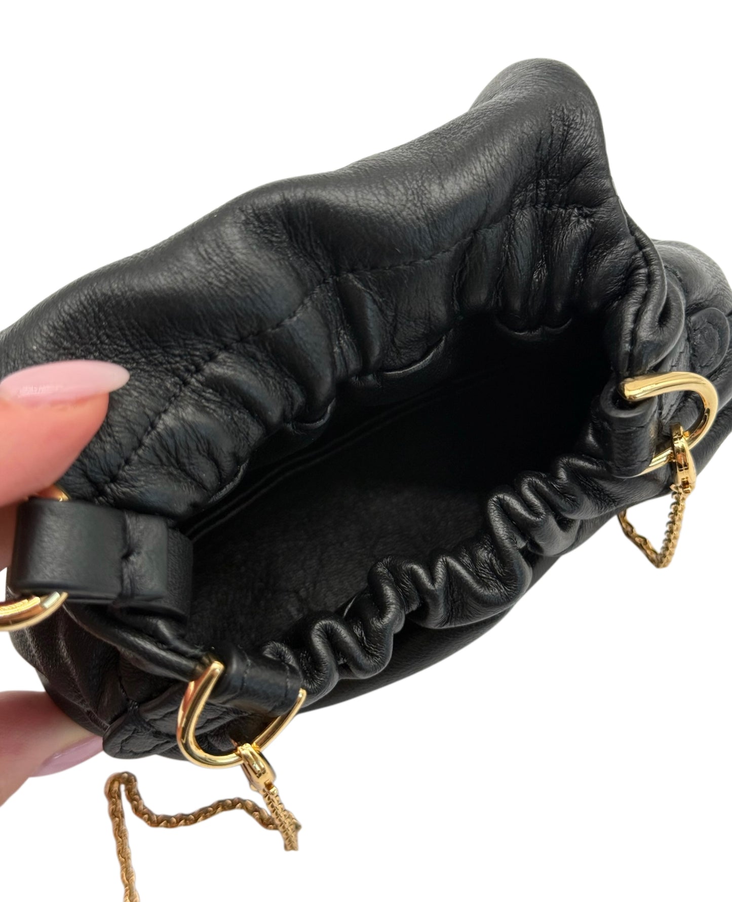 Fendi Black Lambskin Micro Baguette Card Holder Shoulder / Crossbody Key Chain Bag Charm Pouch