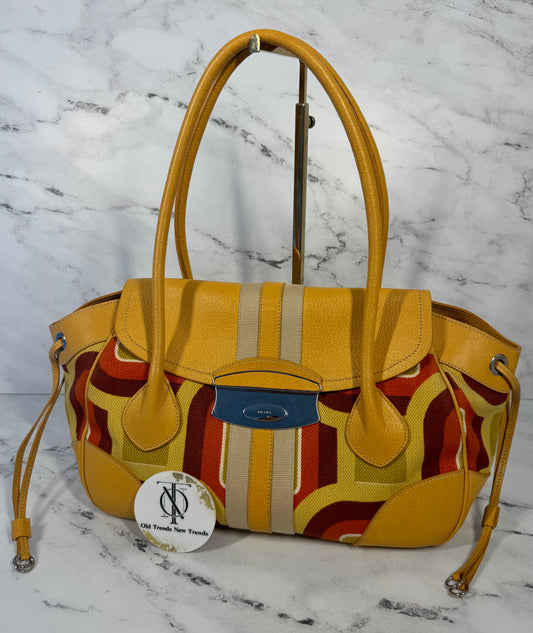 Prada Vintage Yellow Leather Geometric St. Soho Large Canapa Shoulder Bag