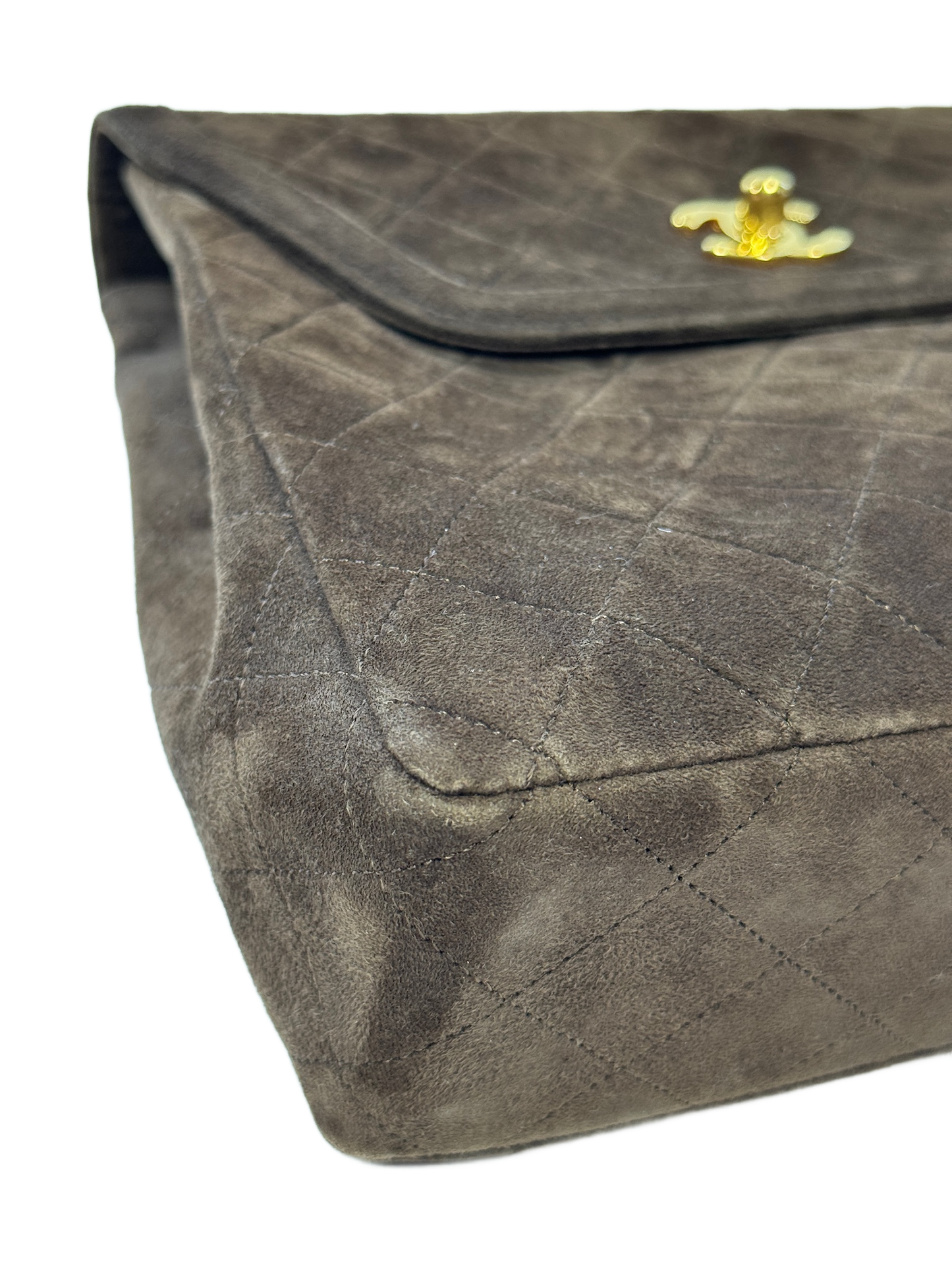 Chanel Vintage Late 80s Brown Suede Quilted Trapezoid Classic Flap Crossbody Shoulder Bag