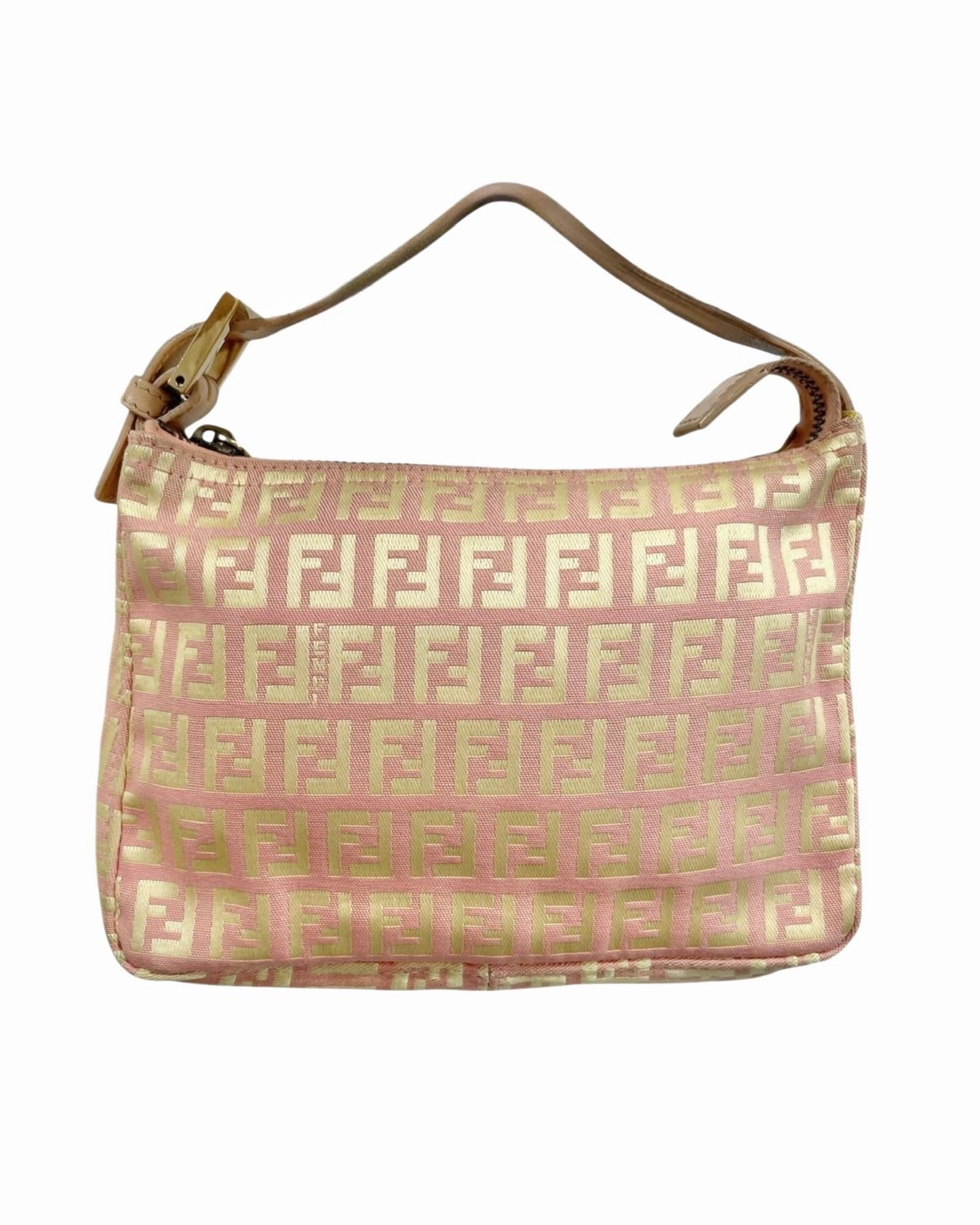 Fendi Vintage Pink & Yellow Zucchino Zucca Monogram Mini Cosmetic Top Handle Pochette Bag
