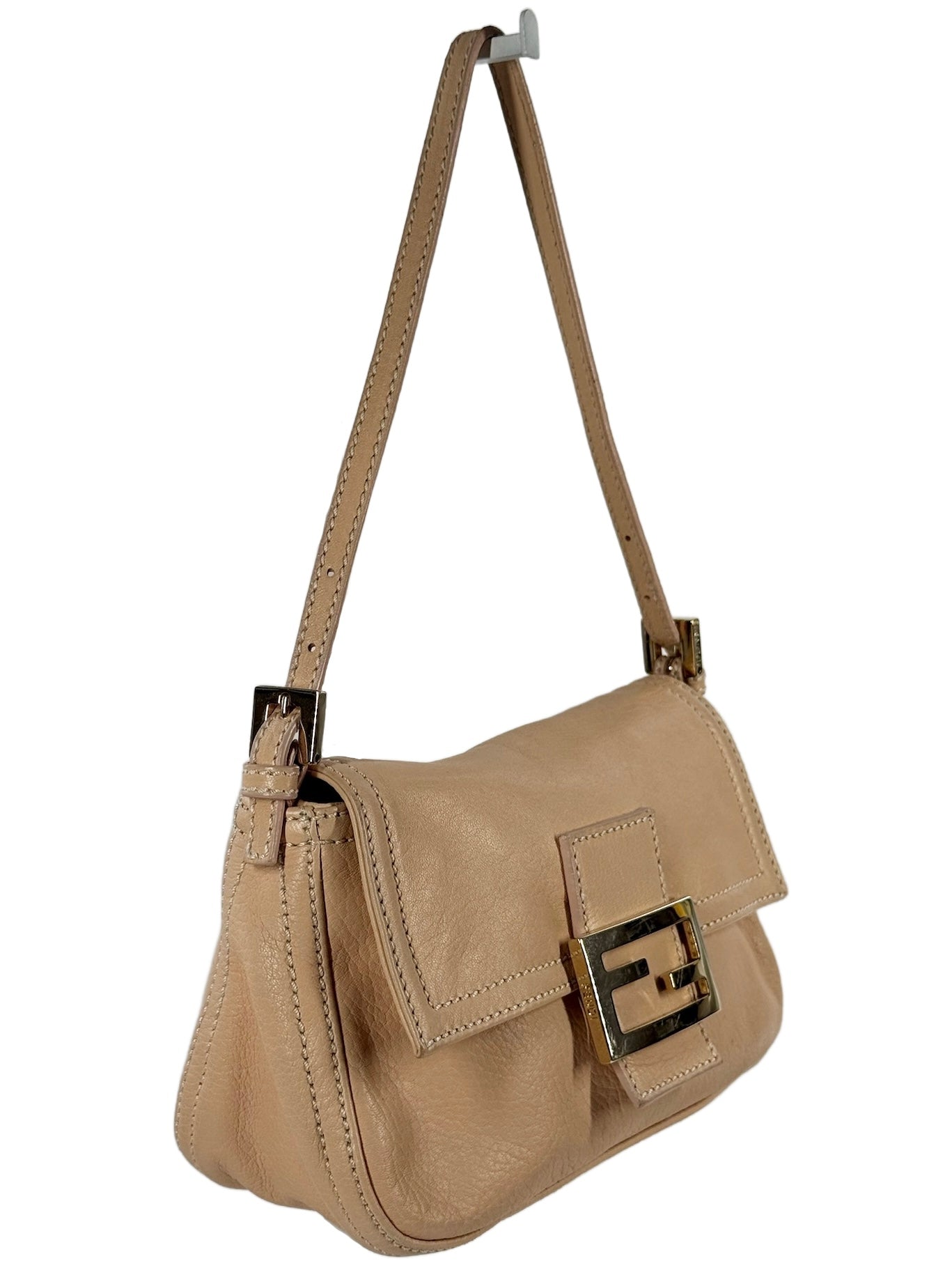 Fendi Vintage Baby Pink Calfskin Leather Stitch Mini Mamma Baguette Shoulder Bag