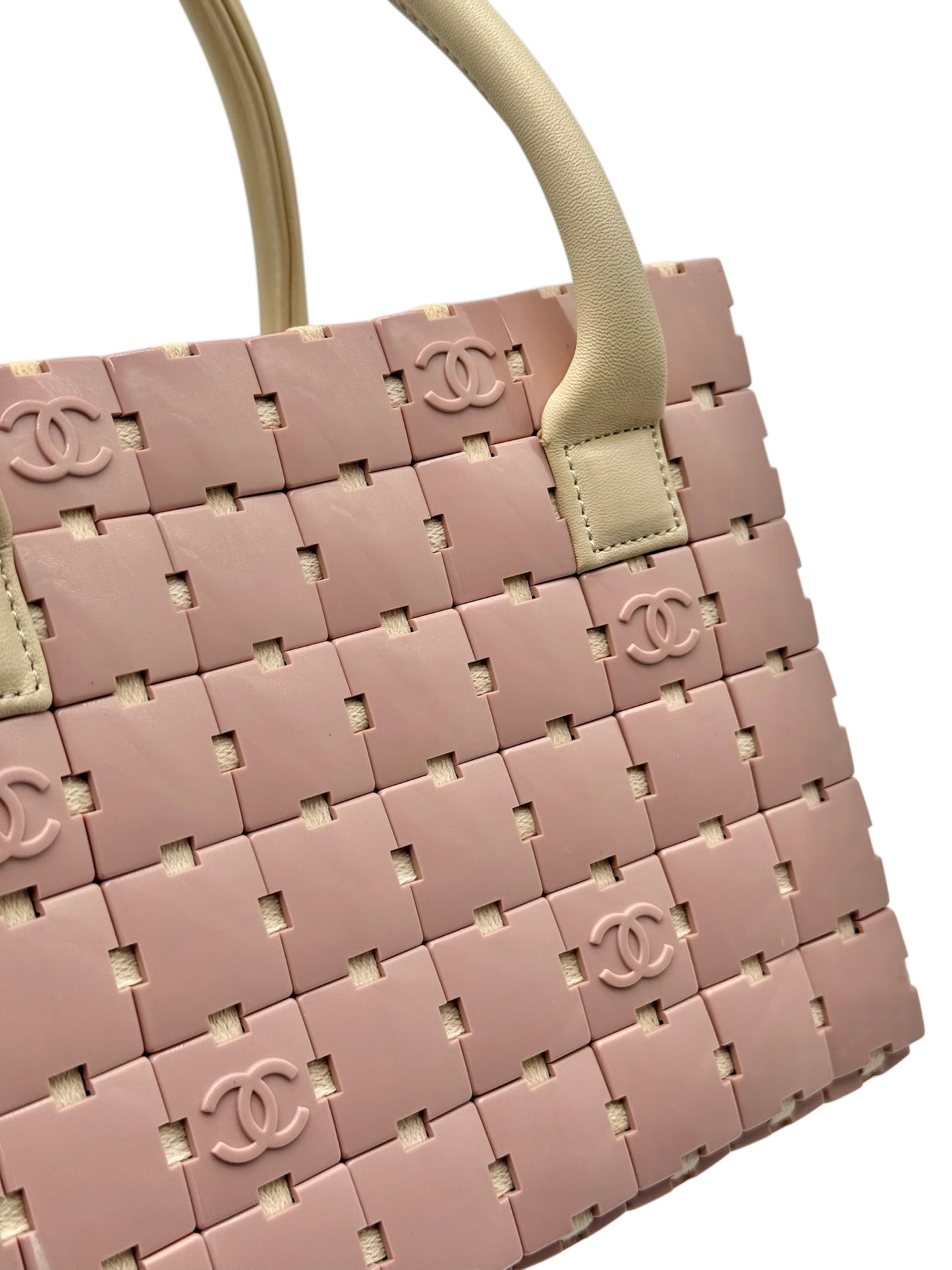 Chanel Vintage 00s Pink Acrylic CC Puzzle Piece Small Top Handle Tote Bag