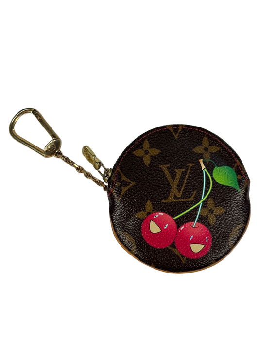 Louis Vuitton Vintage 2005 Takashi Murakami Cherry Monogram Round Coin Purse Key Holder Bag Charm