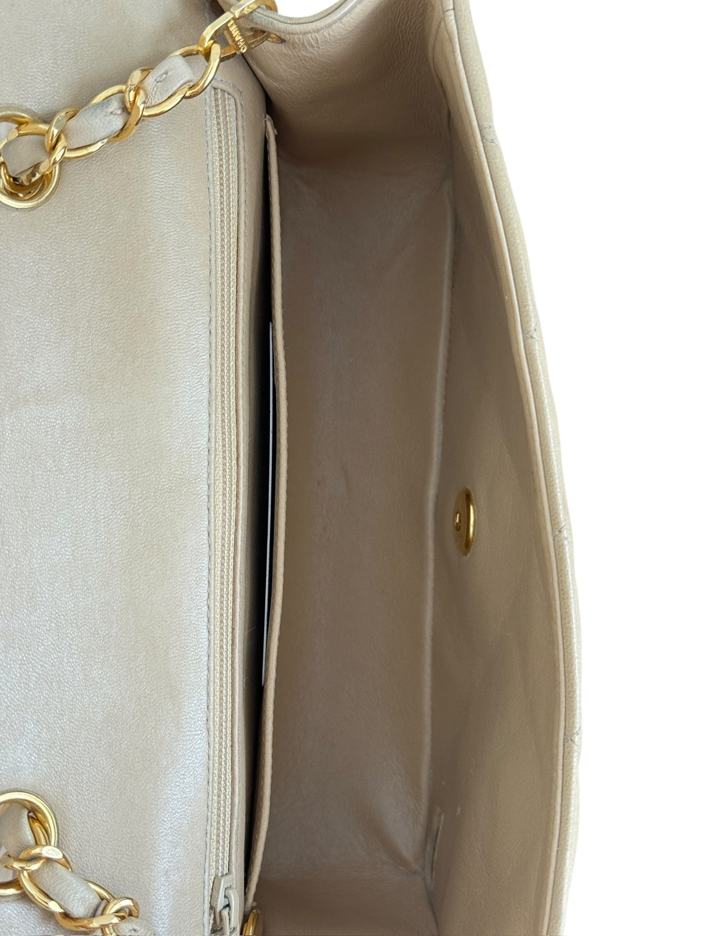 Chanel Vintage 90s Beige Quilted Lambskin Small Diana Classic Flap Bag with 24K GPHW