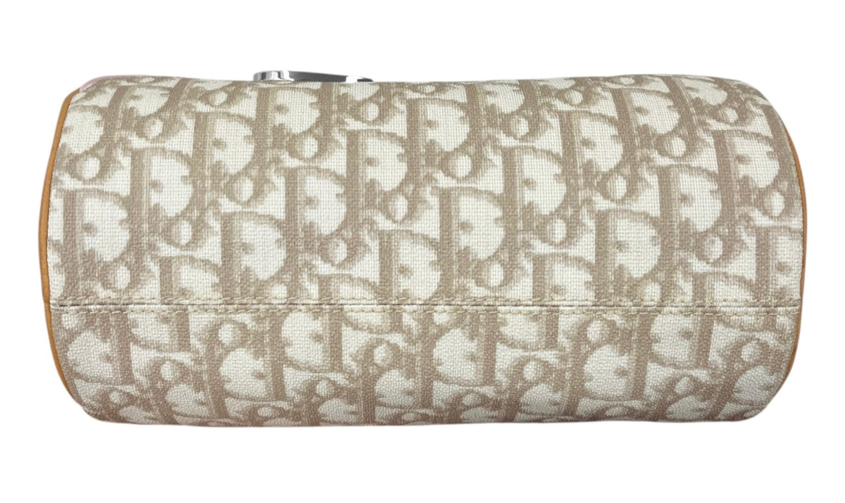 Dior Vintage 2007 Beige Diorissimo Monogram Romantique Pink Heart Mini Barrel Pochette Bag