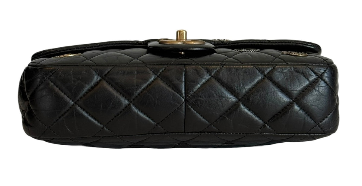 Chanel 2015 Paris-Dubai Black Crinkled Calfskin Medallions Medium Single Flap Bag with AGHW