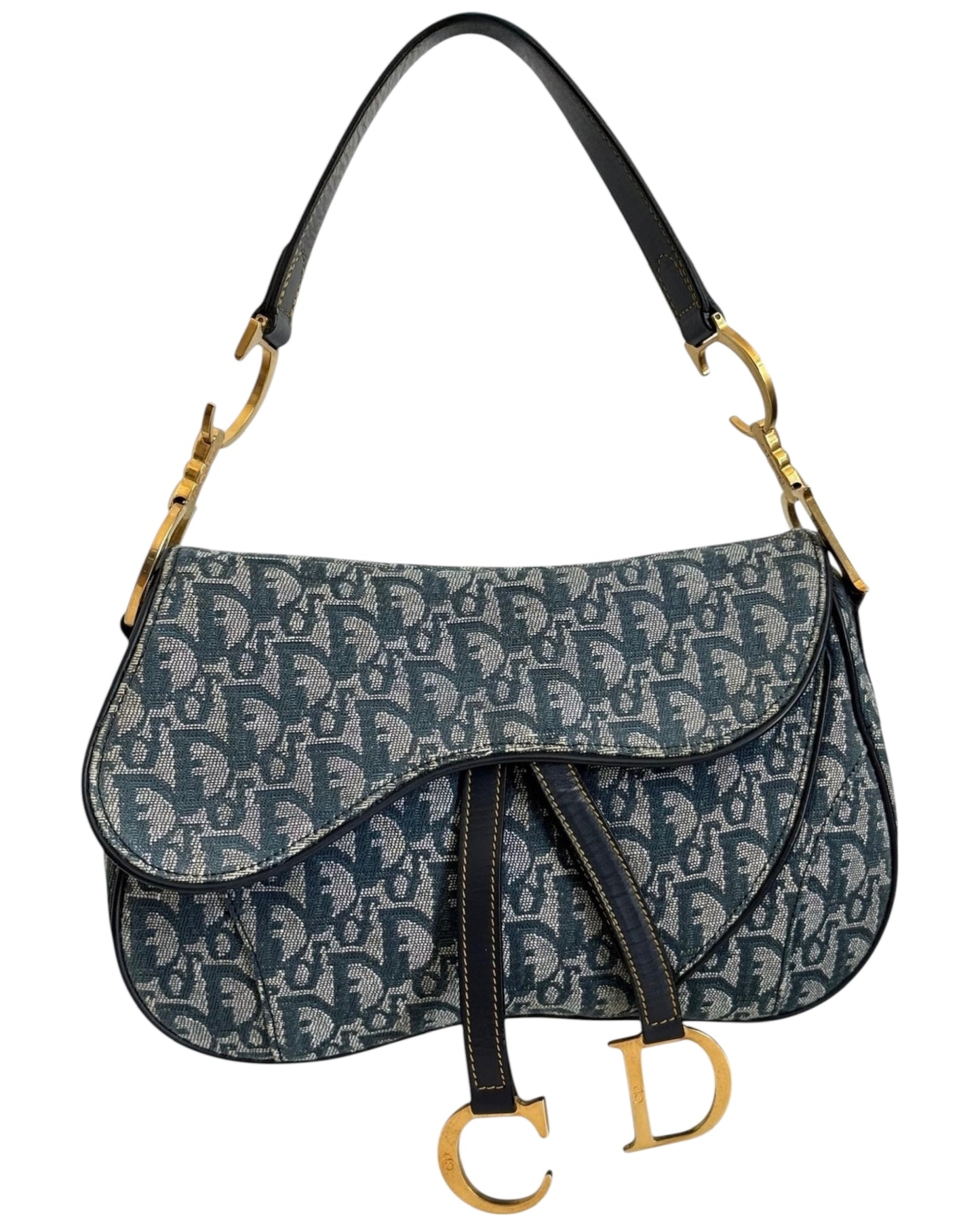 Dior Vintage 2002 Blue Trotter Monogram Double Saddle Bag