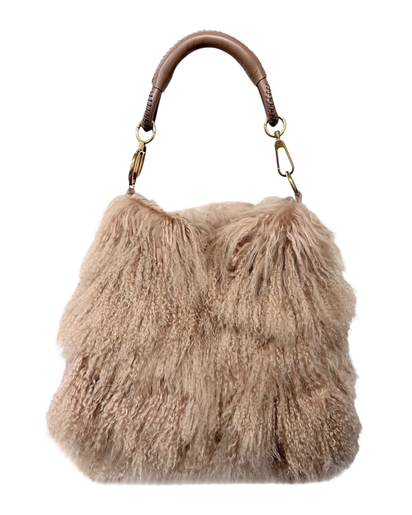 Dior Vintage 2000 Mauve Pink Mongolian Lamb Fur Libertine Shoulder Hobo Bag
