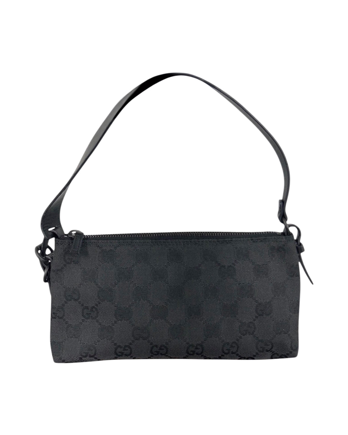 Gucci Vintage Black GG Monogram Pochette Bag with Leather Trim