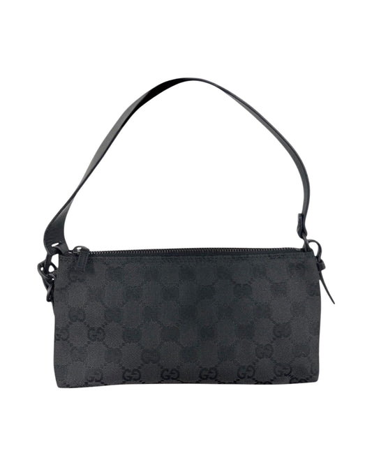 Gucci Vintage Black GG Monogram Pochette Bag with Leather Trim
