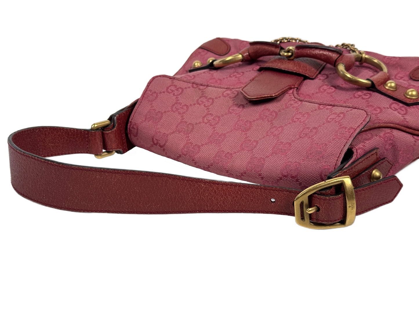 Gucci Vintage Fuchsia Pink GG Monogram Small 1955 Horsebit Shoulder Bag