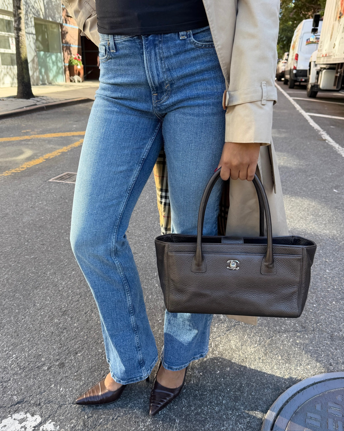 Chanel 2014 Metallic Pewter Brown Deerskin Leather Small Cerf Executive Shoulder Tote Bag with SHW