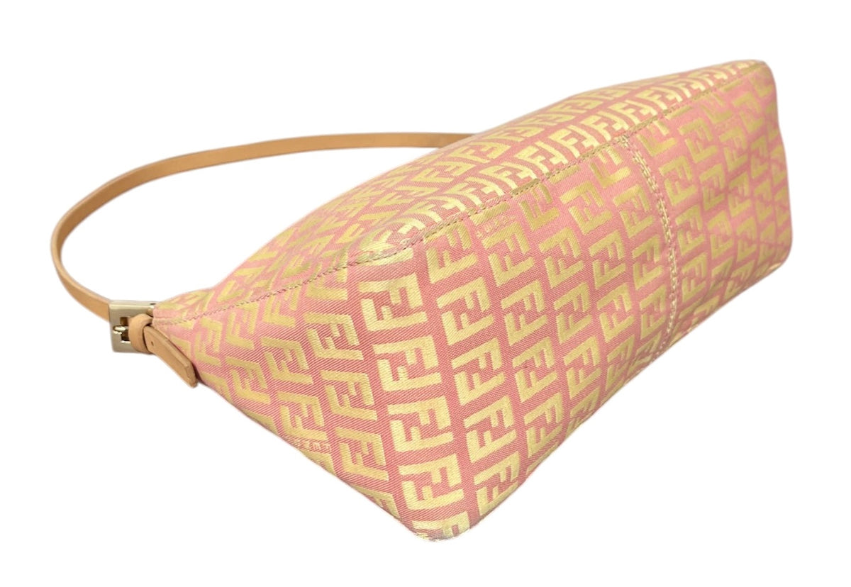 Fendi Vintage Pink & Yellow Zucchino Zucca Monogram Medium Shoulder Pochette Bag