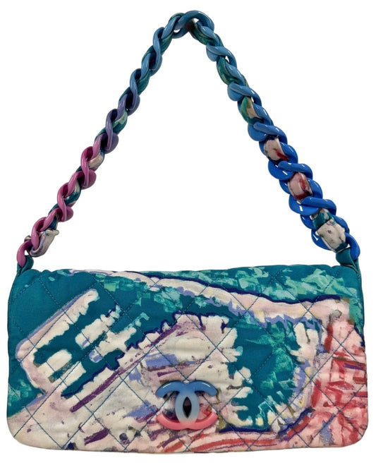 Chanel Watercolor Graffiti Quilted Nylon Acrylic Chain Shoulder Flap Bag