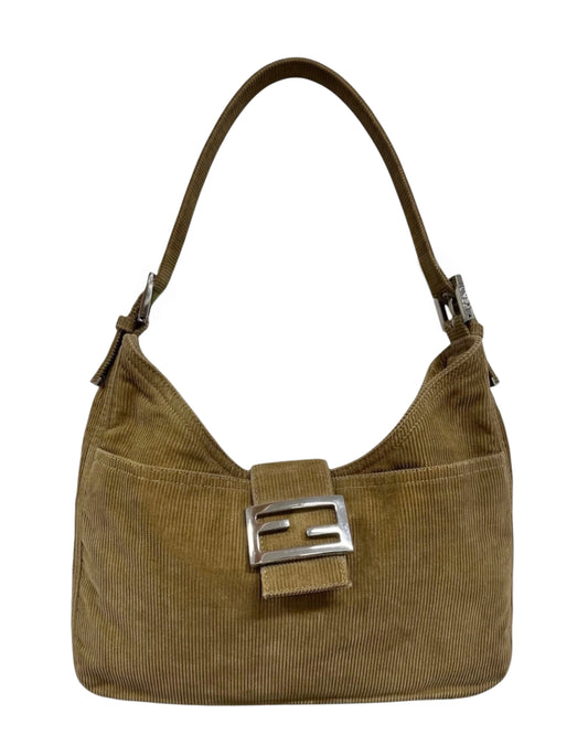 Fendi Vintage Beige Corduroy Hobo Shoulder Baguette Bag
