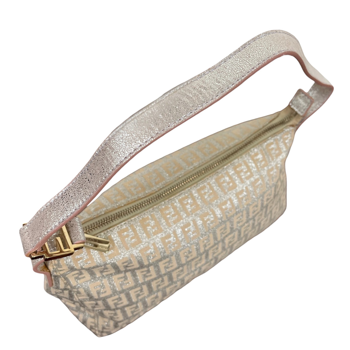 Fendi Vintage Pink Iridescent Metallic Zucchino Zucca Monogram Medium Shoulder Pochette Bag