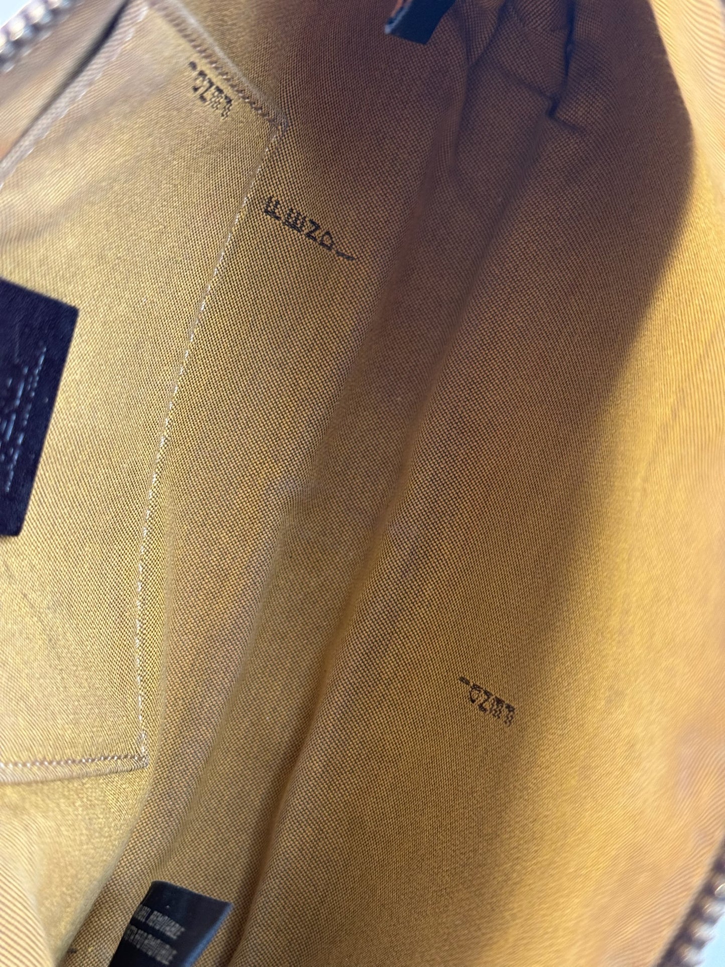 Fendi Vintage Brown Zucca Monogram Coated Canvas Pochette Bag w Yellow Leather Trim