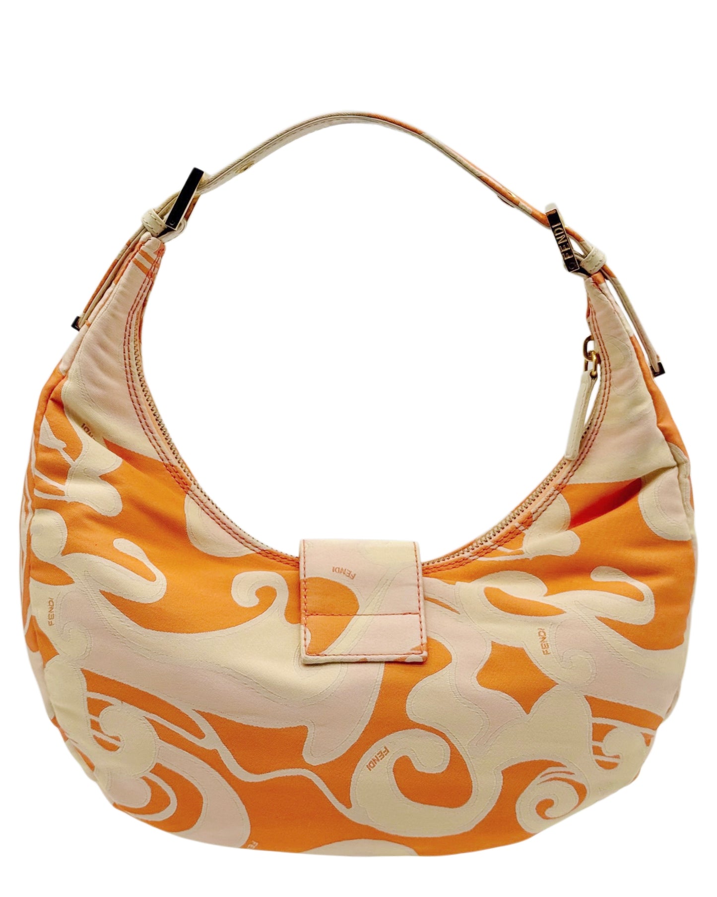 Fendi Vintage Orange Psychedelic Satin Croissant Hobo Shoulder Bag