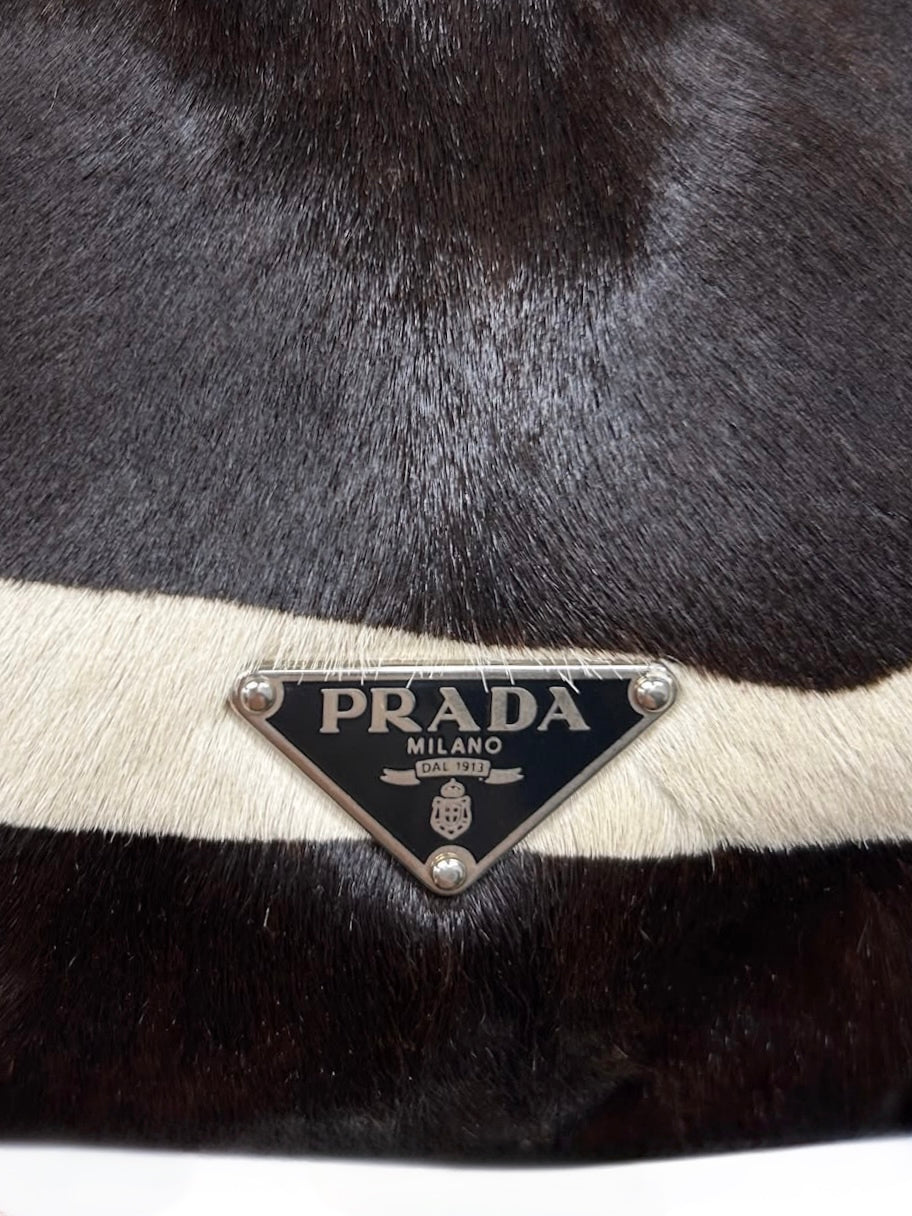 Prada Vintage Black & White Giraffe Print Pony Hair Medium Hobo Shoulder Bag