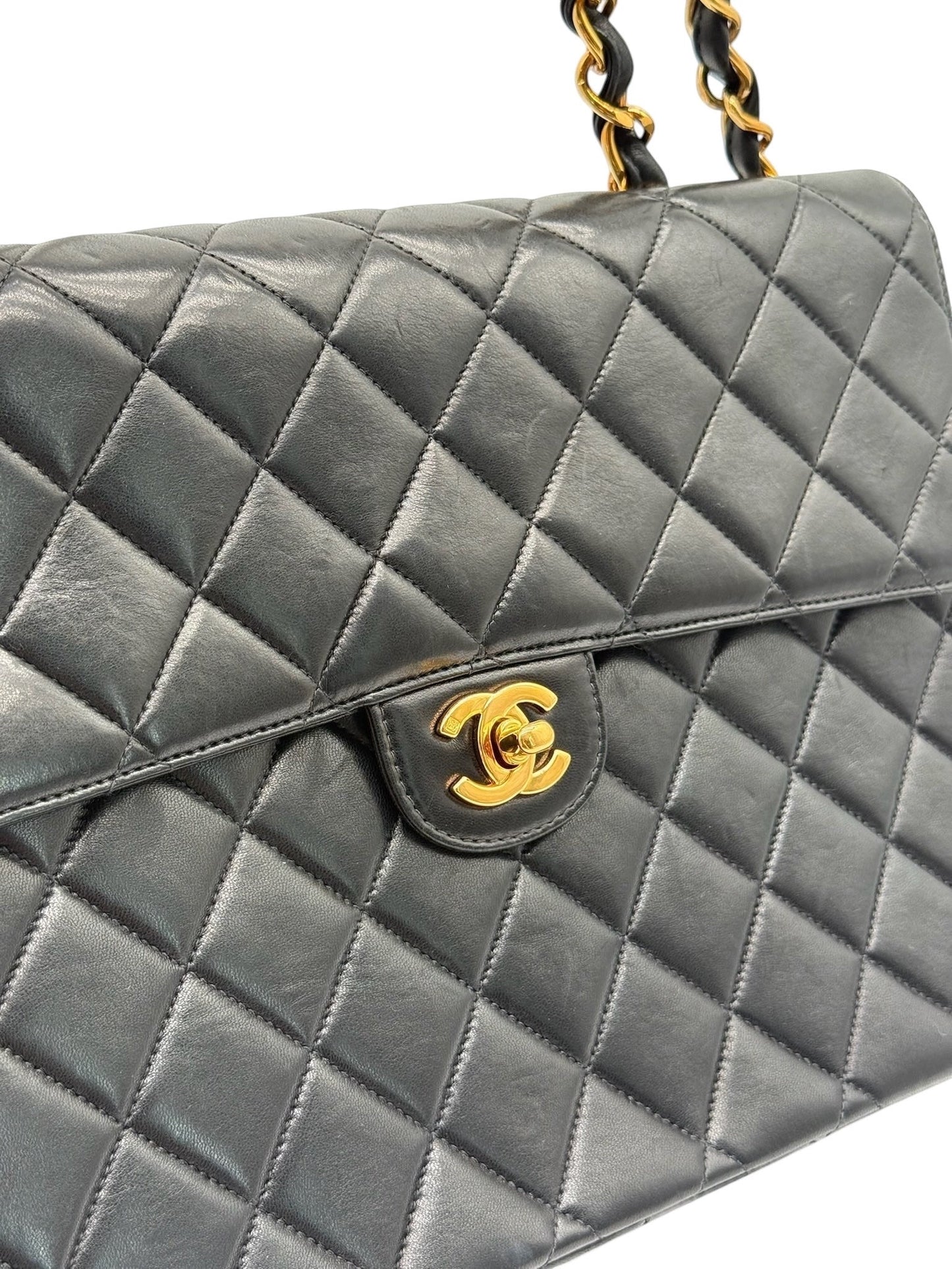 Chanel Vintage 00s Black Quilted Lambskin Maxi Flap Bag W 24K GPHW