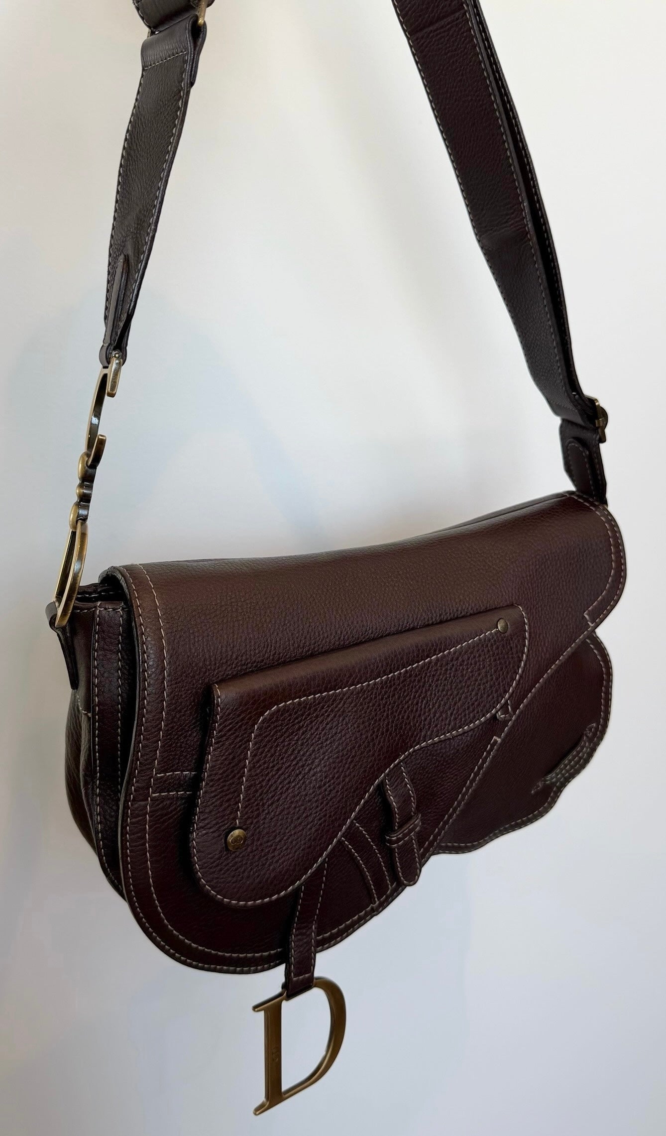 Dior Vintage 2002 Brown Leather Messenger Saddle Bag