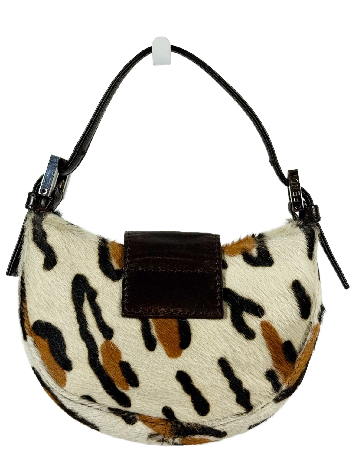 Fendi Vintage White Leopard Print Pony Hair Mini Croissant Baguette