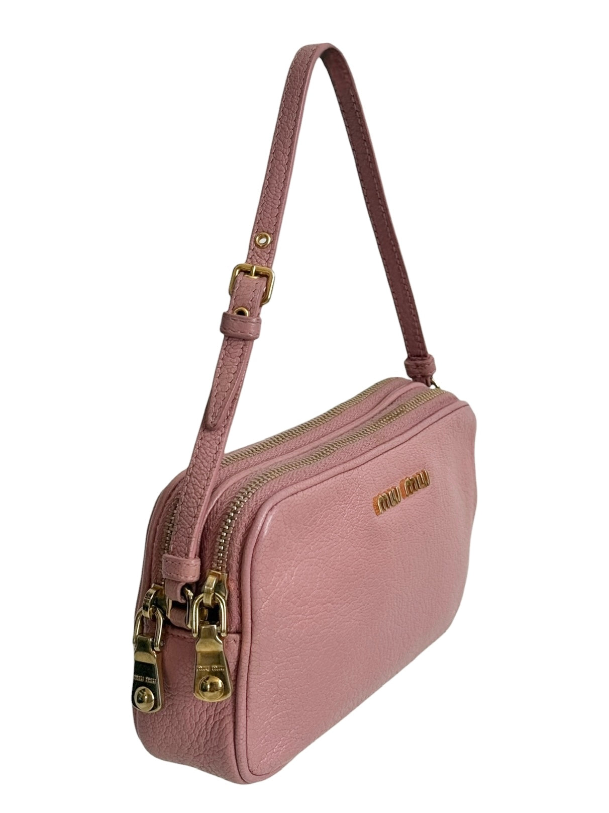 Miu Miu Vintage Rose Pink Leather Mini Double Zip Pochette Bag