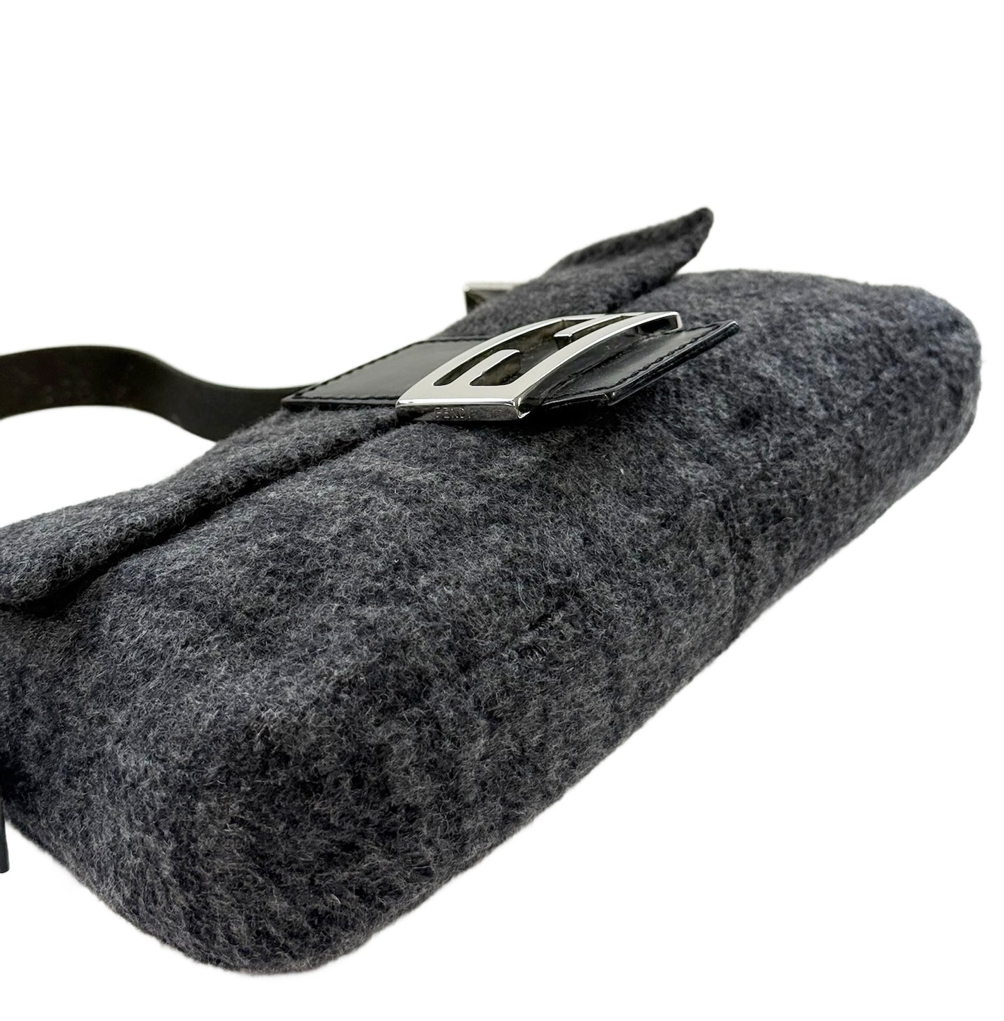 Fendi Vintage Gray Black Zucca Monogram Knit Wool Shoulder Baguette Bag