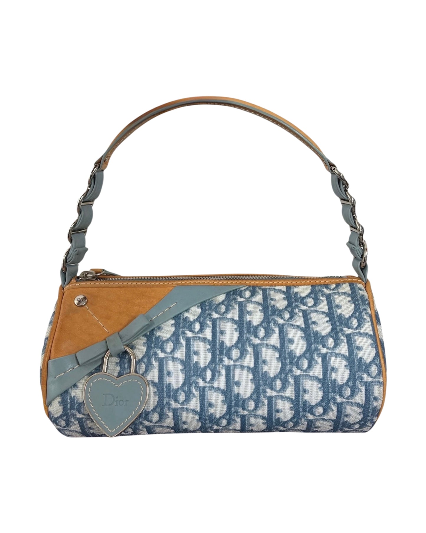 Dior Vintage 2007 Blue Diorissimo Monogram Romantique Heart Mini Barrel Pochette Bag