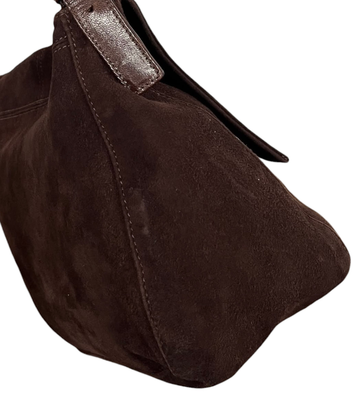 Fendi Vintage 90s Classic Brown Suede Mamma Shoulder Baguette Bag