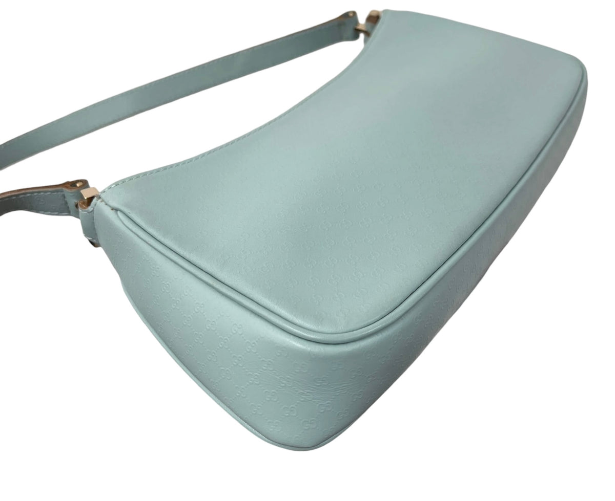 Gucci Vintage Light Blue Microguccissima GG Monogram Small Shoulder Pochette Bag