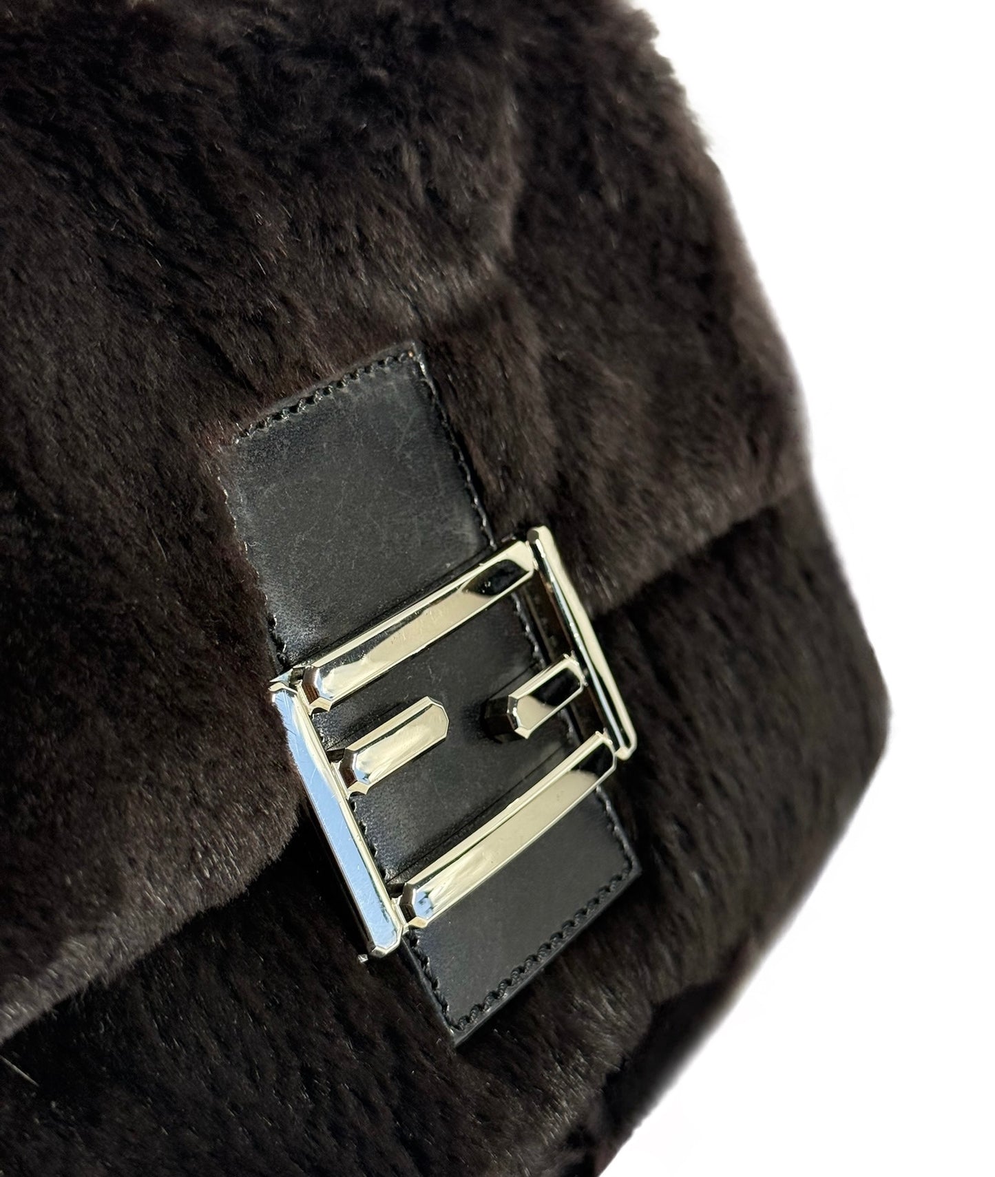 Fendi Vintage Black Rabbit Fur Mini Mamma Baguette Shoulder Bag
