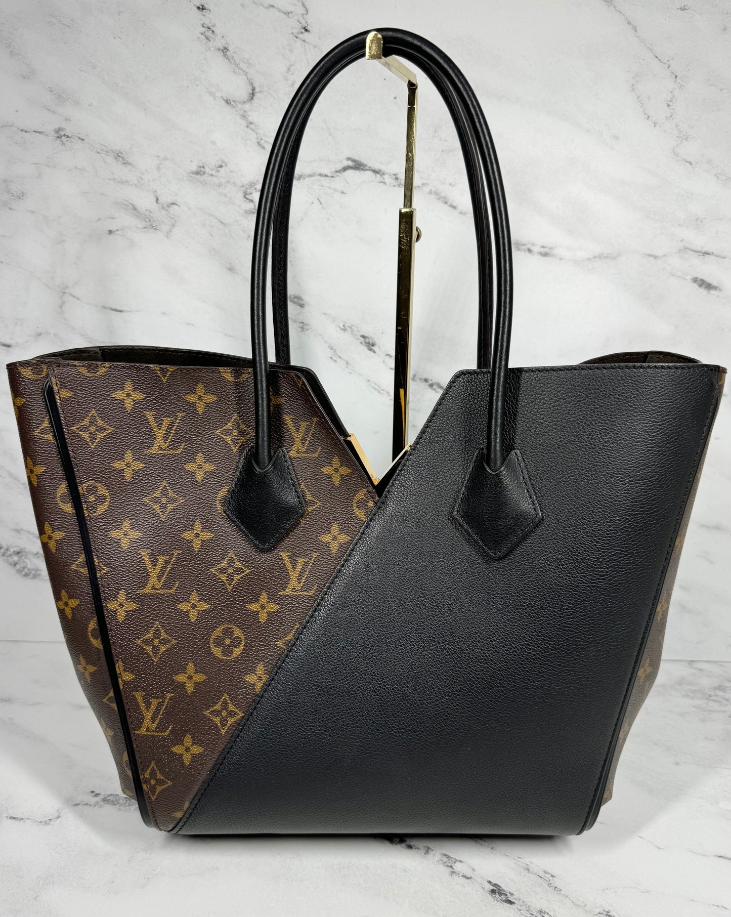 Louis Vuitton Black Leather and Monogram Canvas Kimono MM Shoulder Tote Bag