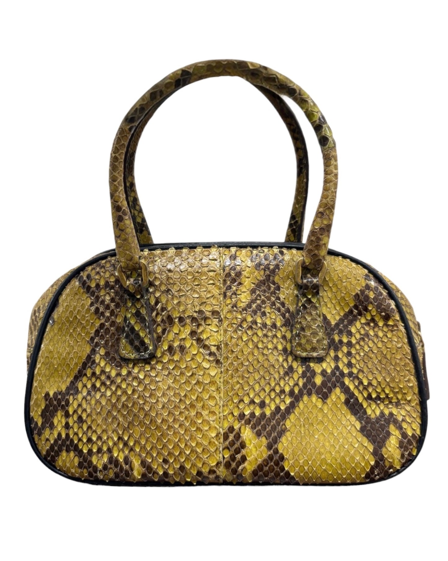 Prada Vintage Green Python Mini Bowler Top Handle Evening Bag