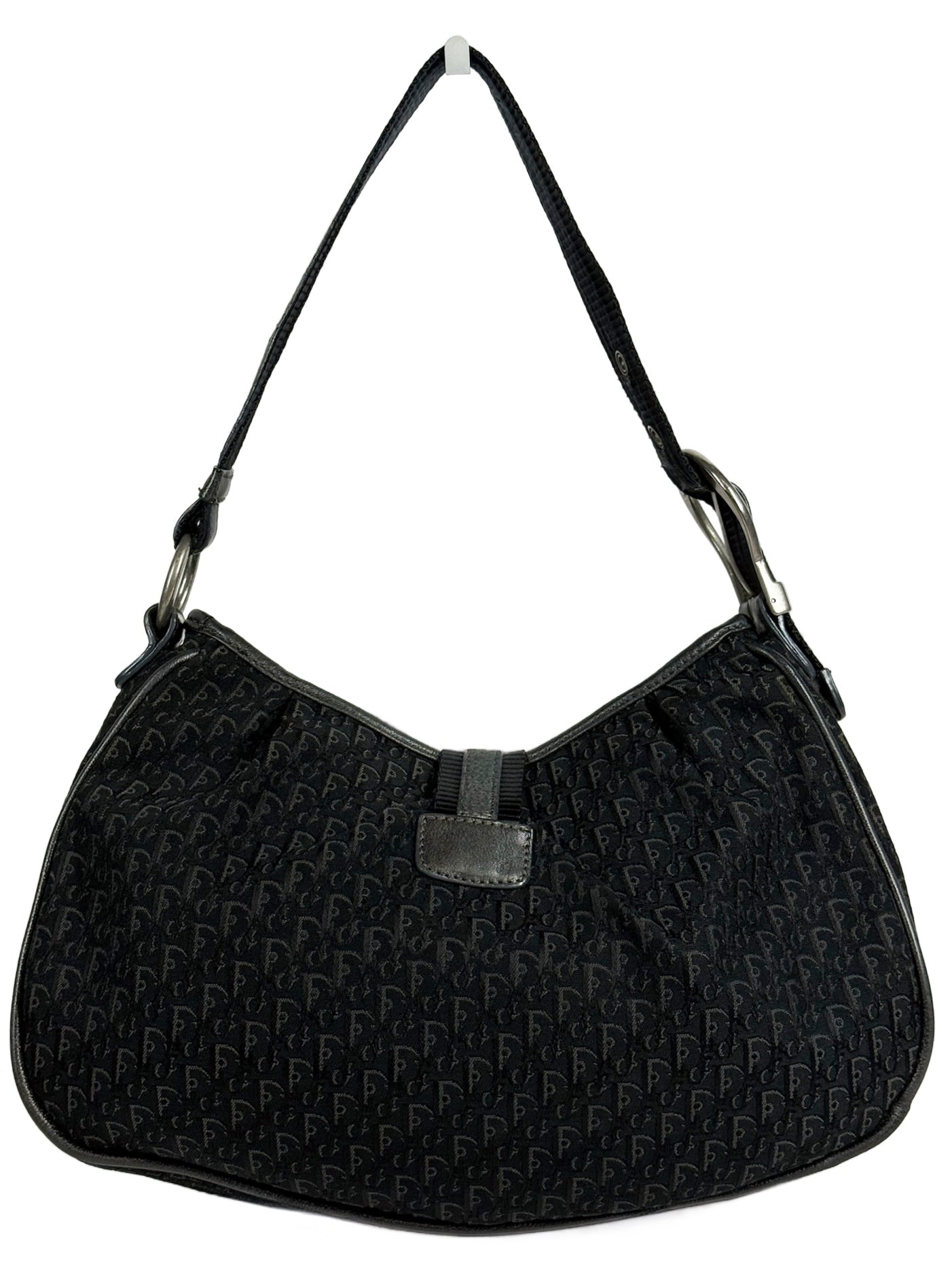 Dior Vintage Black Trotter Monogram Saddle Buckle Small Hobo Shoulder Bag