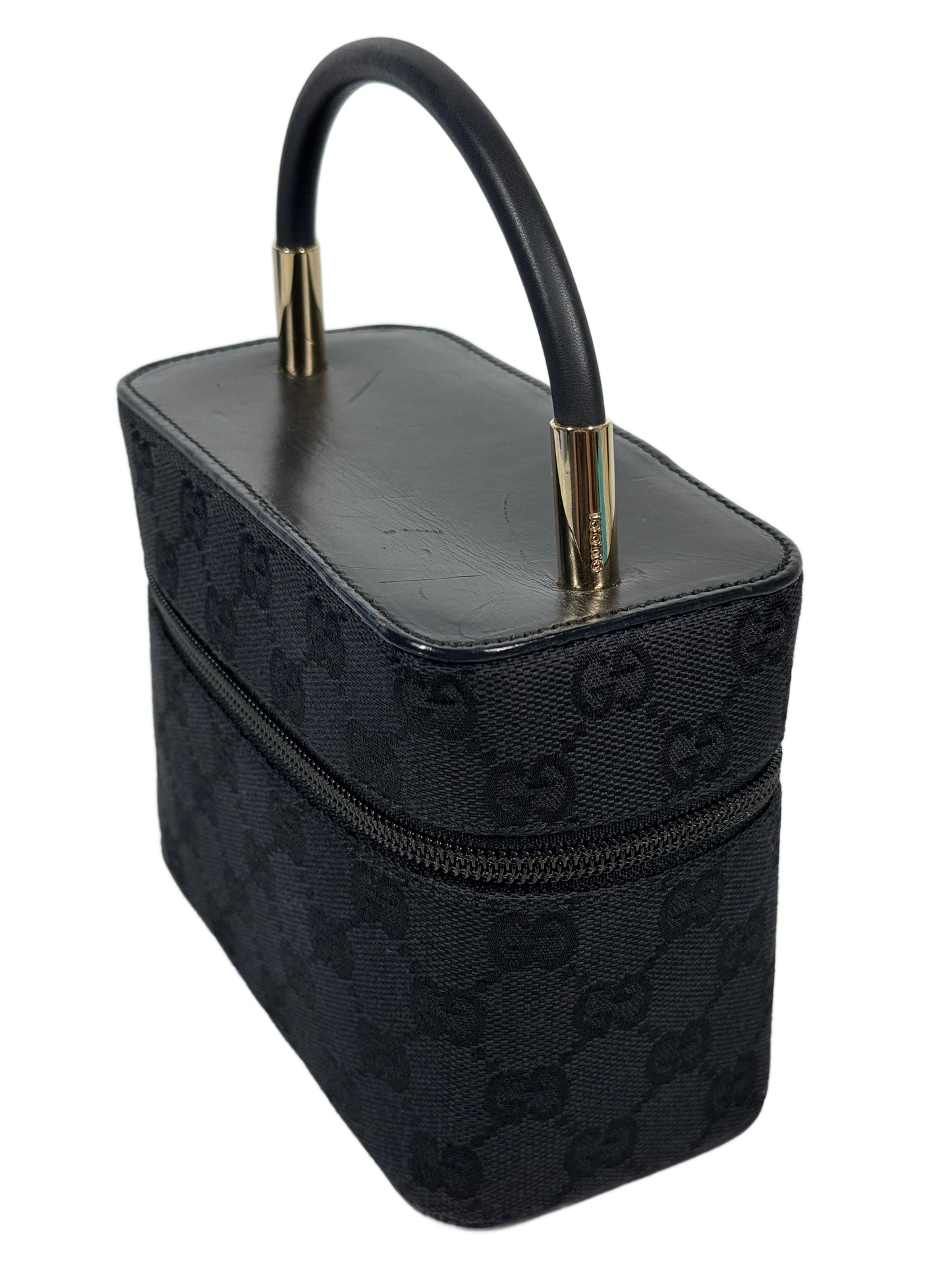 Gucci Vintage Black GG Monogram Mini Vanity Case Top Handle Bag