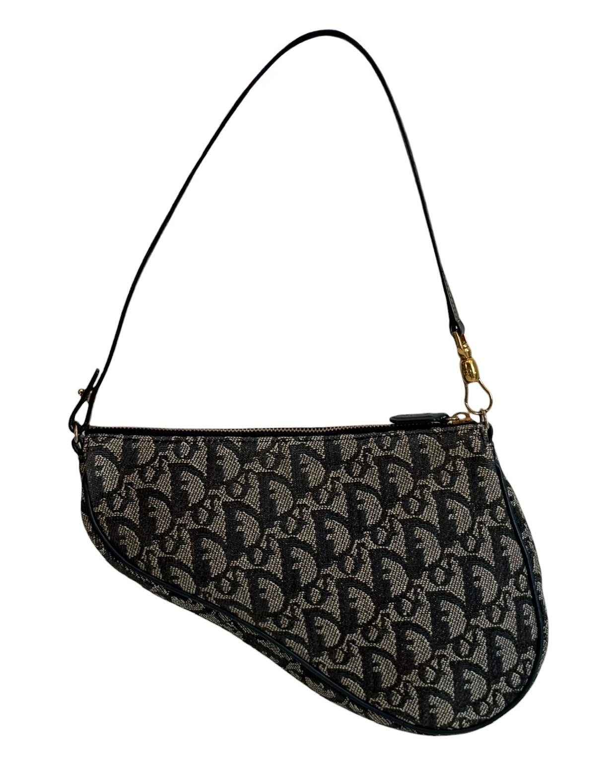 Dior Vintage 2001 Navy Blue Trotter Monogram Mini Saddle Pochette Shoulder Bag
