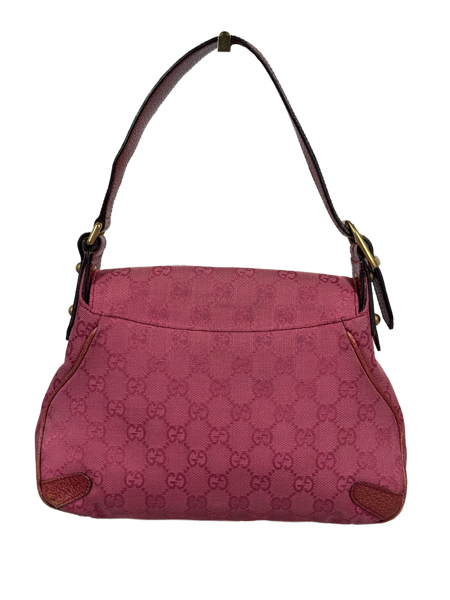 Gucci Vintage Fuchsia Pink GG Monogram Small 1955 Horsebit Shoulder Bag