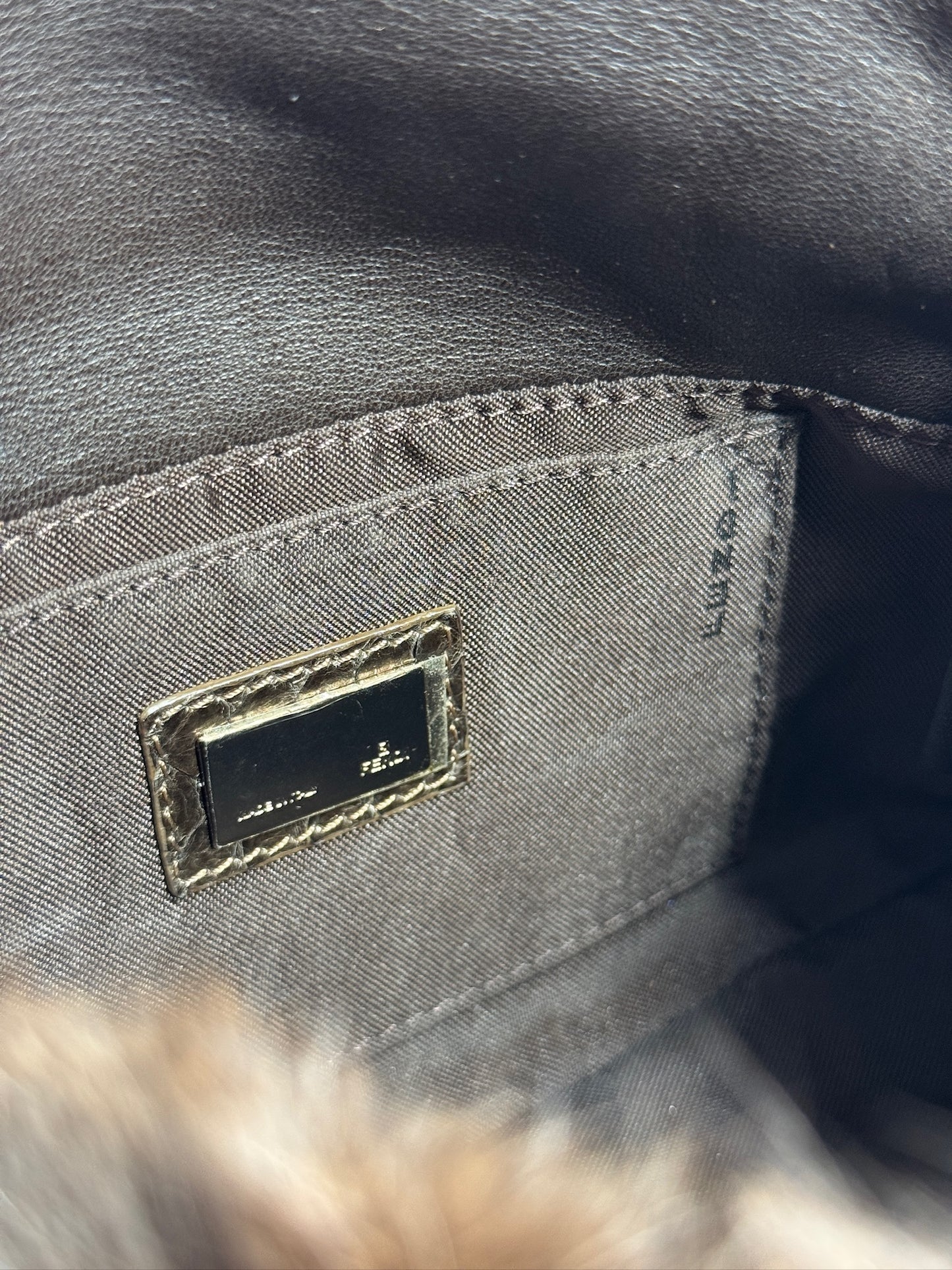 Fendi Brown Rabbit Fur Snakeskin Trim Mini Mamma Baguette Shoulder Bag