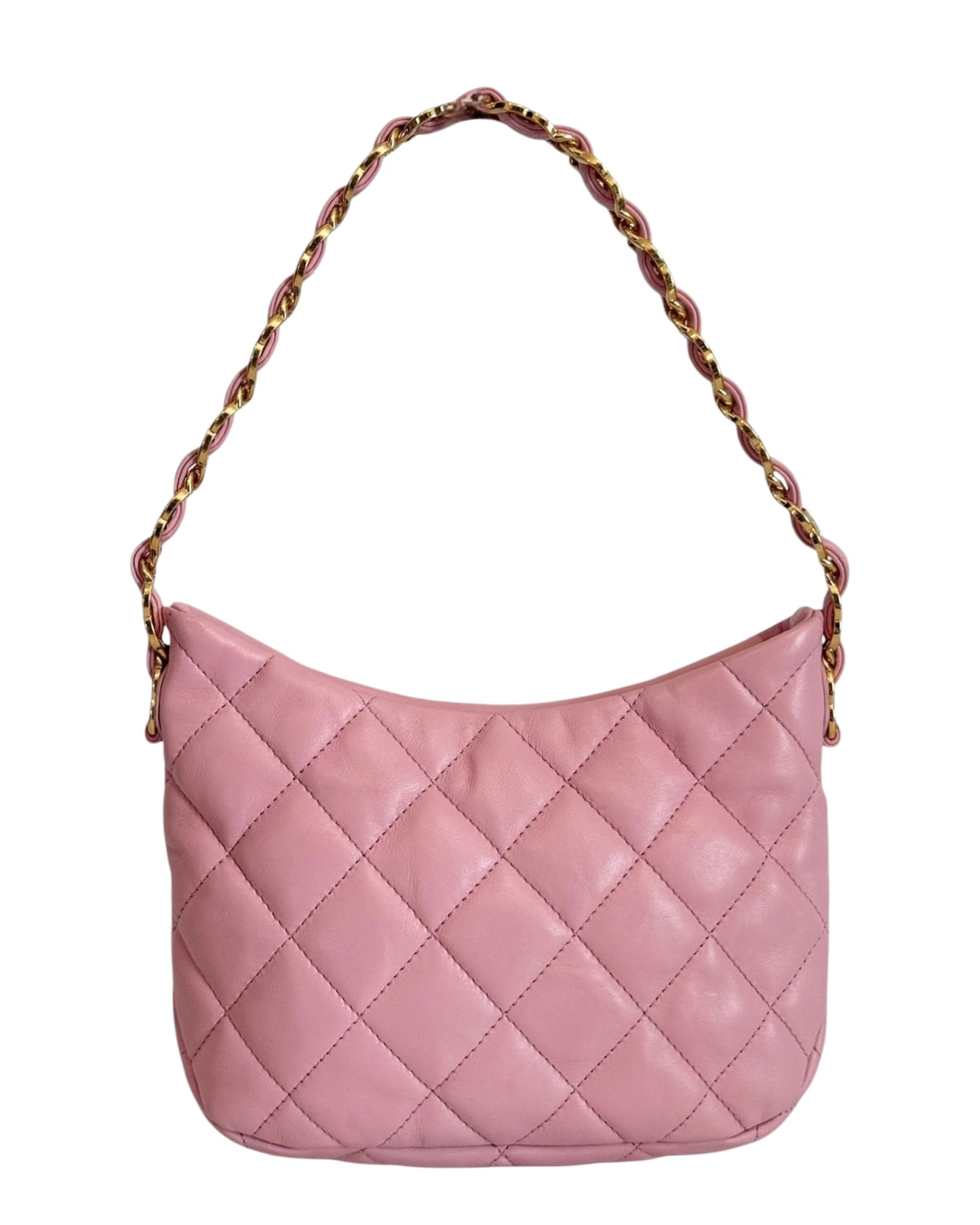 Chanel F/W 2022 Pink Quilted Lambksin CC Links Small Hobo Shoulder Bag