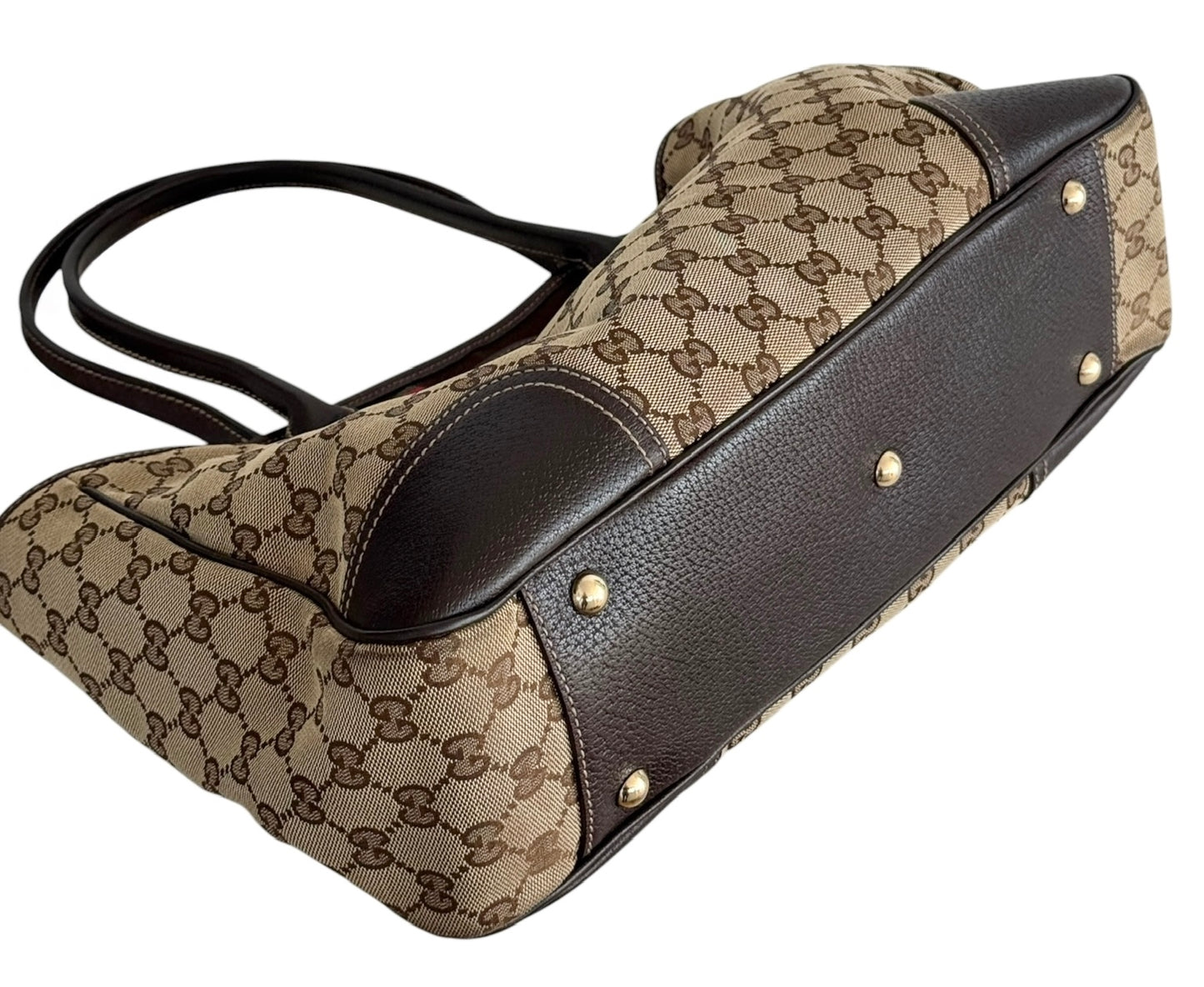 Gucci Vintage Brown GG Monogram Princy Medium Shoulder Tote Bag with Webb Stripe Bow